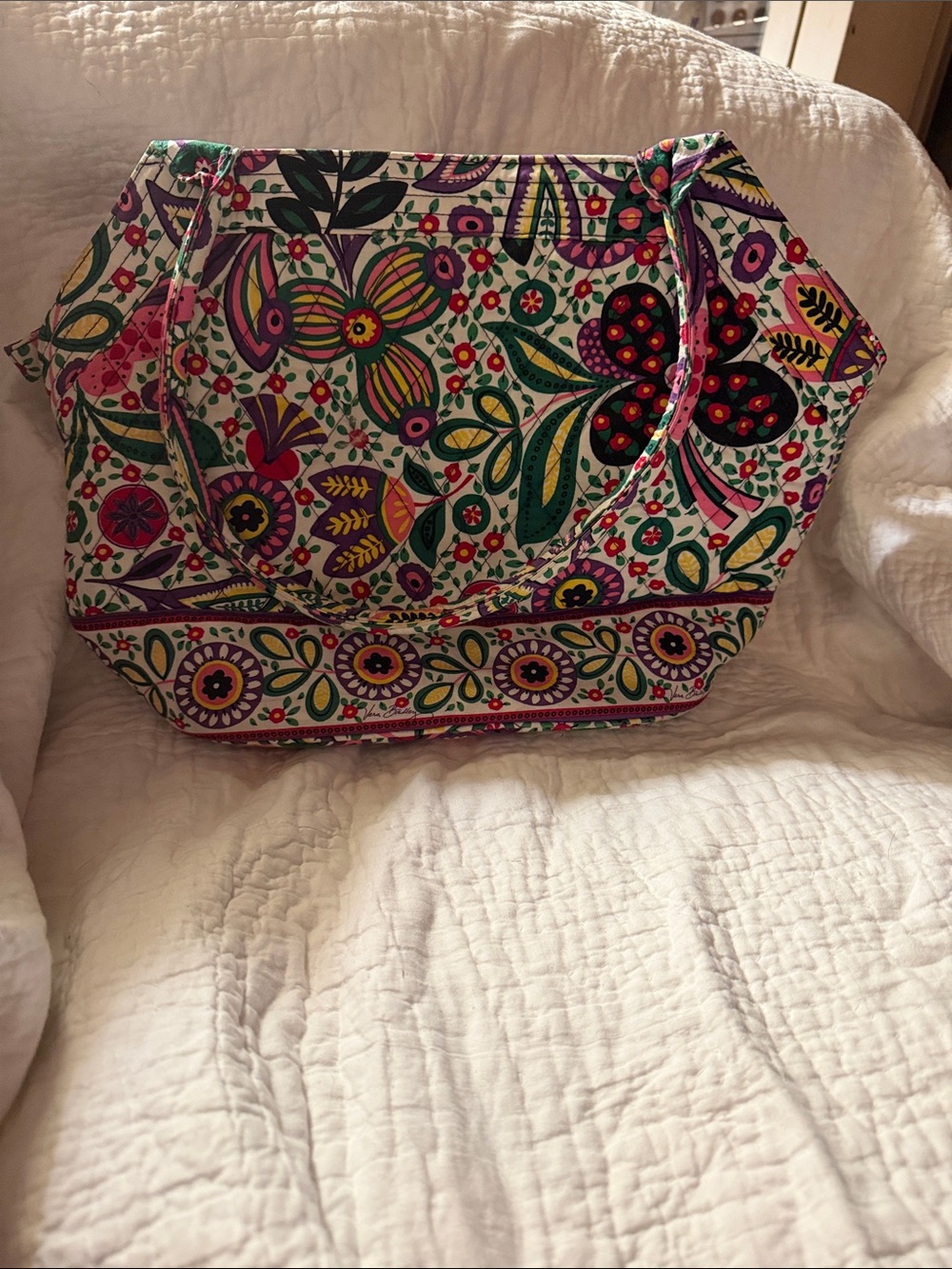Vera Bradley Quilted Floral Tote in Pink, Green, Yellow, Purple, Black